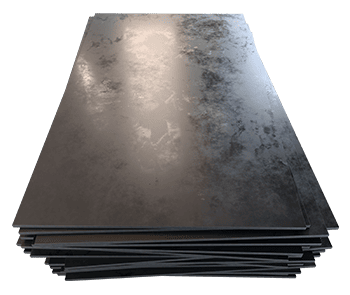 Placas de acero apiladas, vista superior con fondo recortado