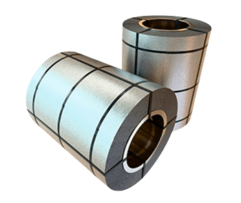 rollos de acero acabado zintroalum Dos rollos de lámina Zintro Alum, uno en posición horizontal y otro vertical, con fondo recortado