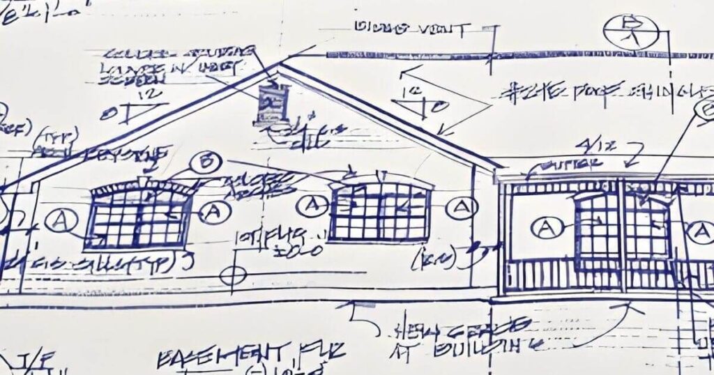 Toma detalle de esbozo de planos de una casa