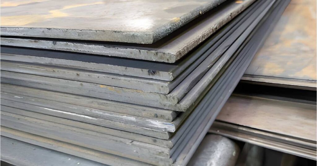 Acercamiento a placas de acero apiladas