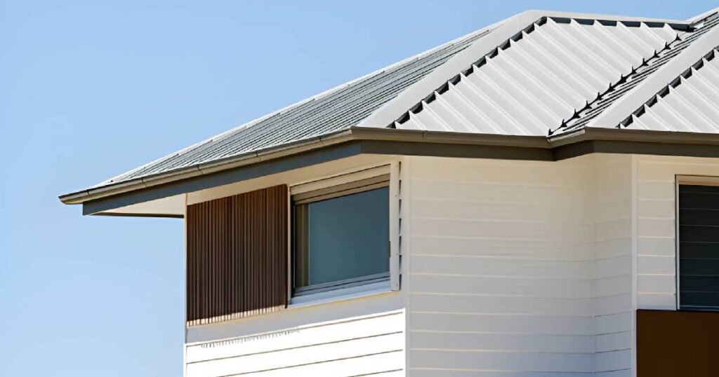 Vivienda con cubierta elaborada a partir de lámina acanalada 