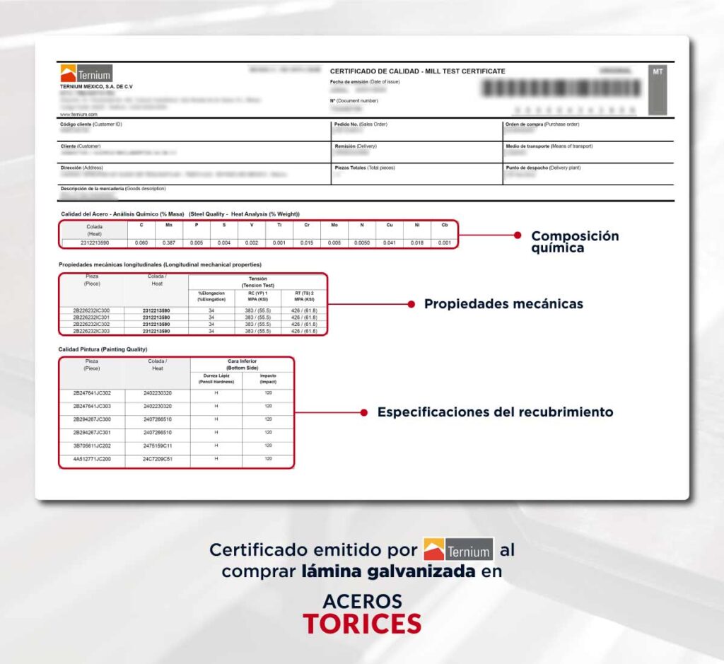 Certificado de calidad de lámina galvanizada