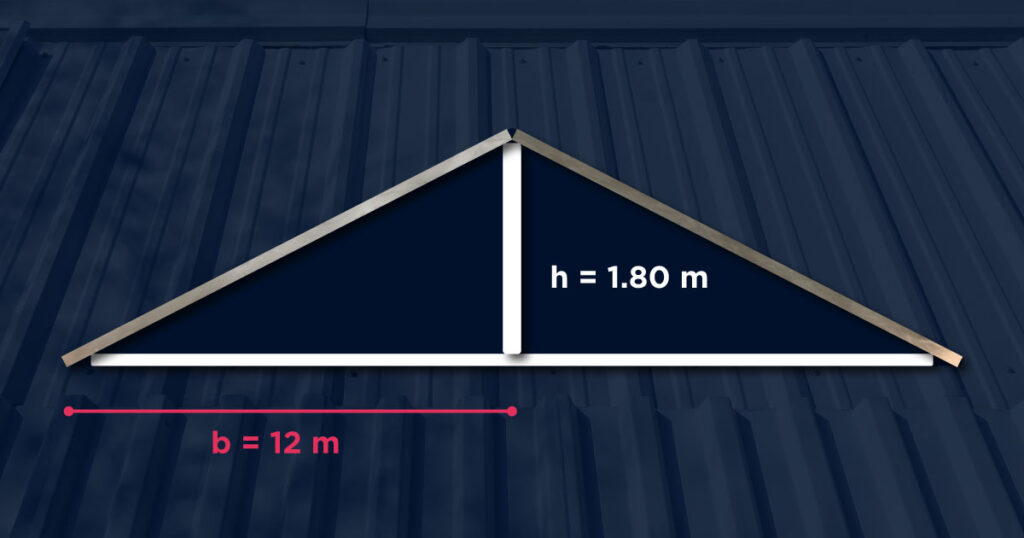 Esquema triangular con valores de altura y base - Cálculo de pendiente de techo