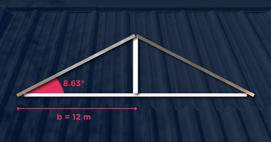 Esquema triangular con valores de base y ángulo - Cálculo de pendiente de techo