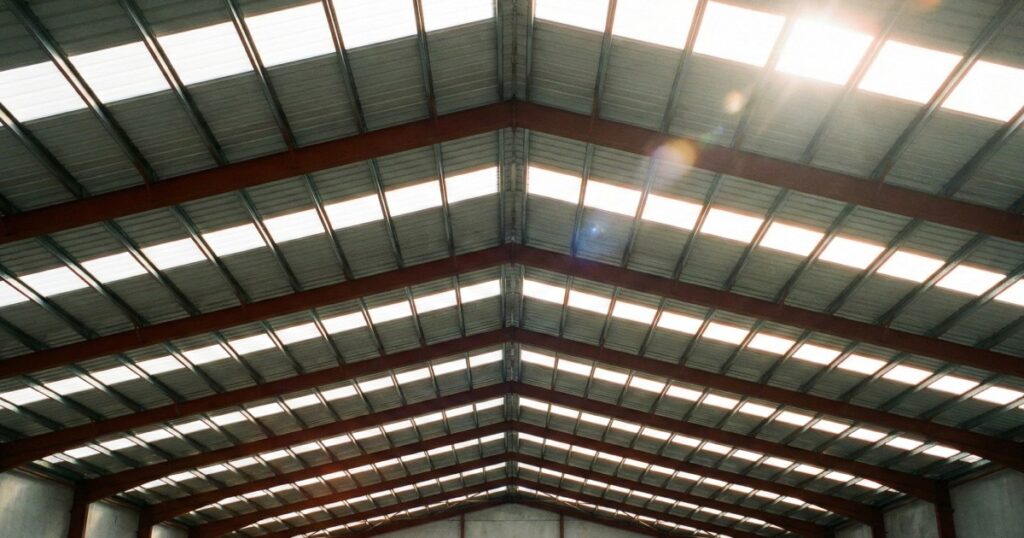 Cubierta industrial de lámina traslúcida y panel aislante