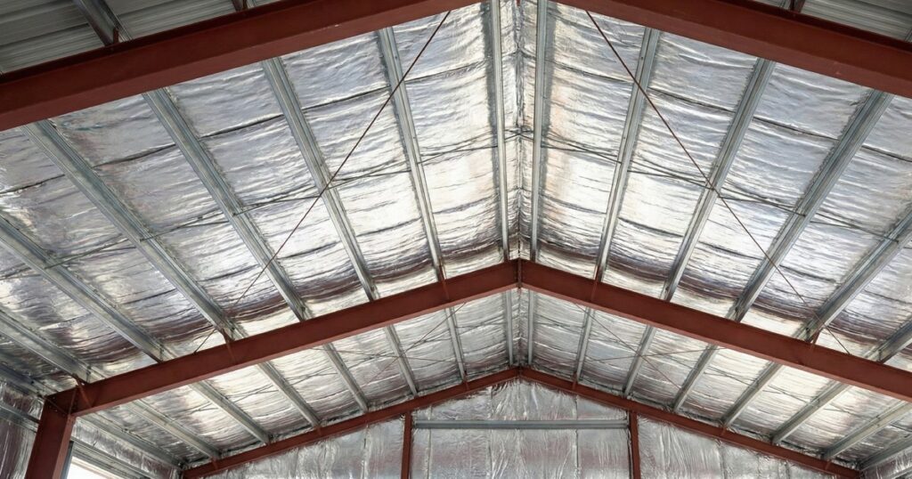 Estructura de techo de acero roja con aislamiento térmico de aluminio 