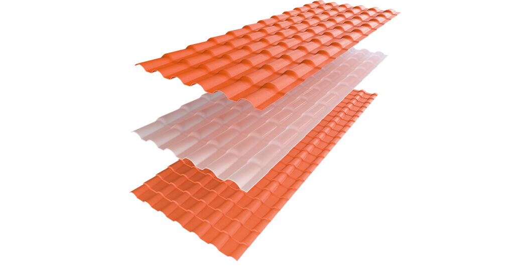 Muestras de lámina tipo teja de pvc