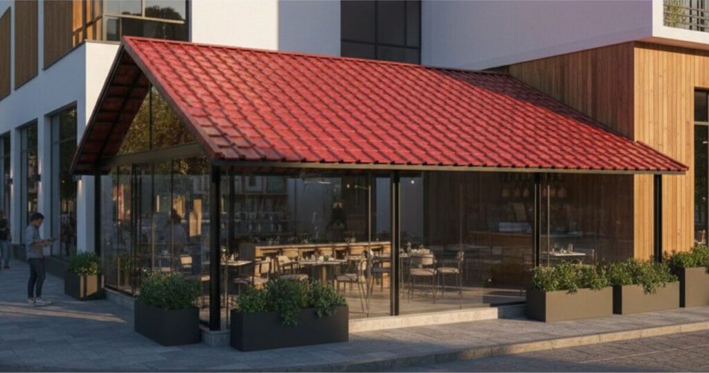 Ampliación de restaurante con lámina tipo teja