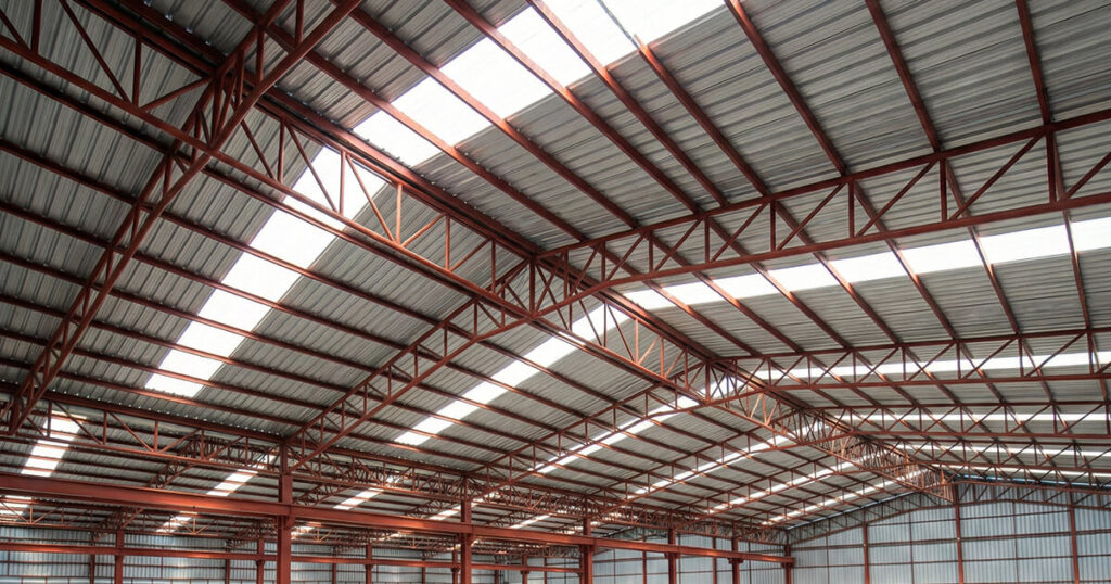 Franjas de lámina traslúcida en cubierta industrial
