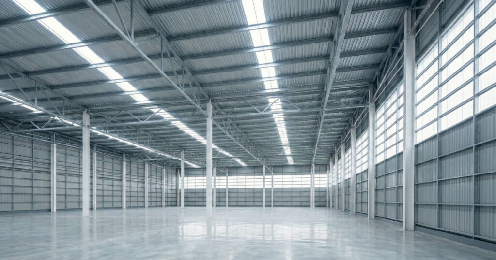 Instalación industrial con luz natural en franjas de lámina traslúcida 