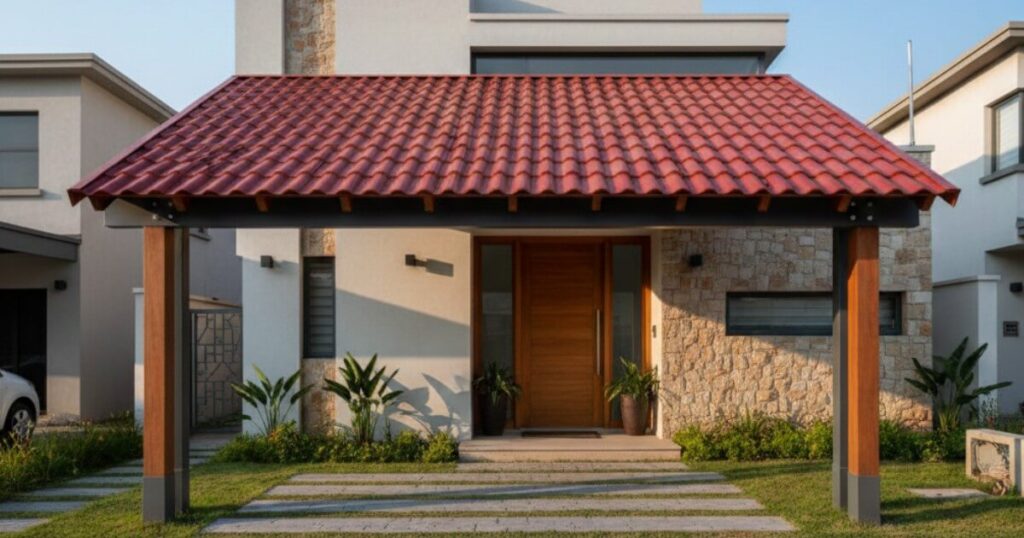 Marquesina con cubierta de lámina tipo teja