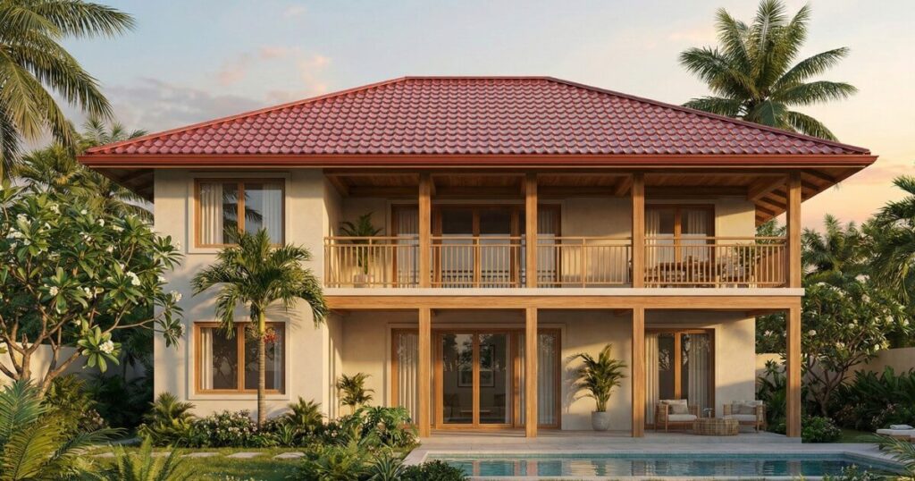 Terraza de lámina tipo teja en segundo piso de residencia